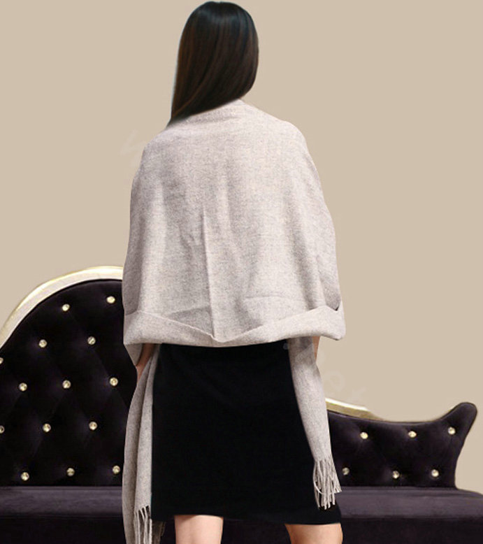 100% Wool Wraps Rabbit Fur Scarf Shawls Female Winter Warm Pashmina - Light Gray