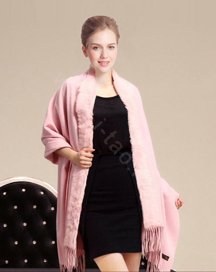 100% Wool Wraps Rabbit Fur Scarf Shawls Female Winter Warm Pashmina - Pink