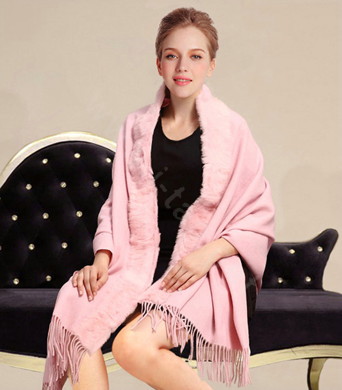 100% Wool Wraps Rabbit Fur Scarf Shawls Female Winter Warm Pashmina - Pink