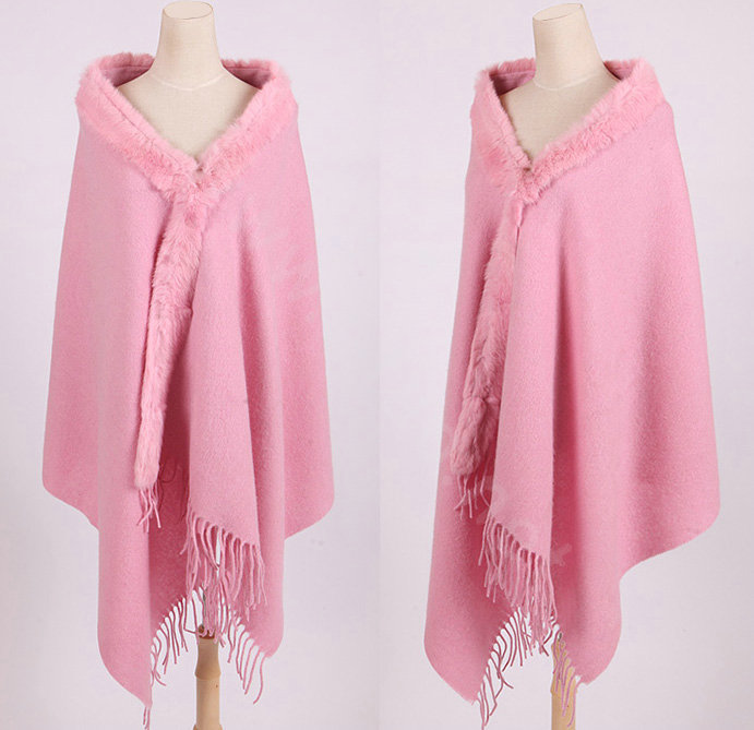 100% Wool Wraps Rabbit Fur Scarf Shawls Female Winter Warm Pashmina - Pink