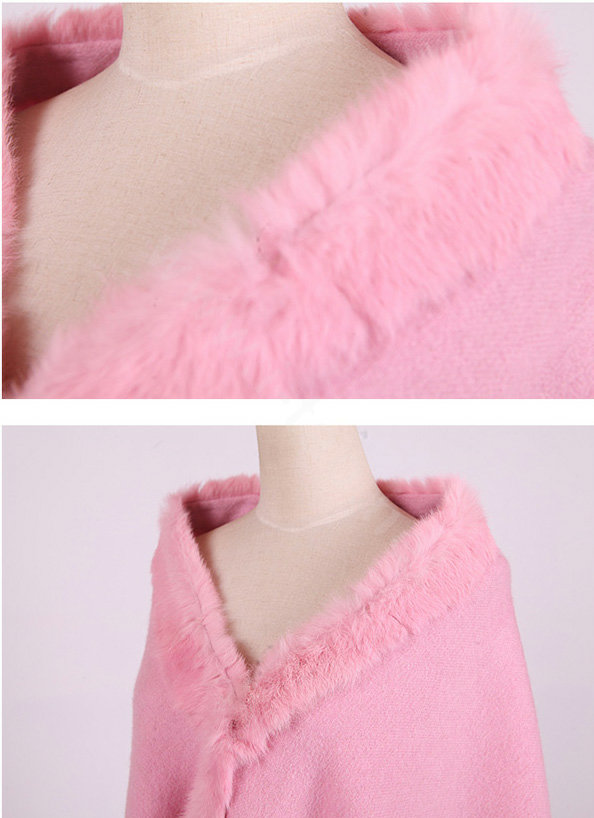 100% Wool Wraps Rabbit Fur Scarf Shawls Female Winter Warm Pashmina - Pink