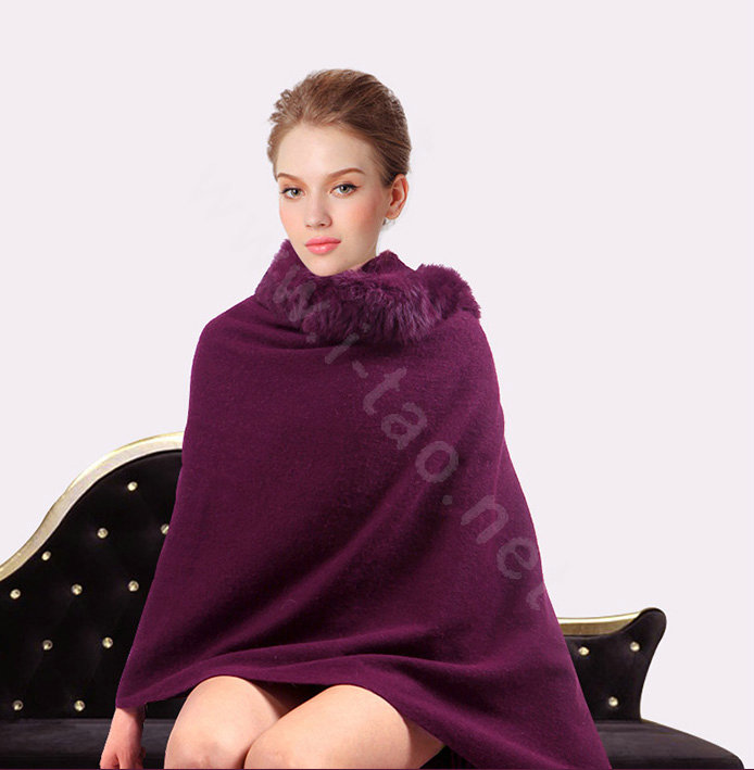 100% Wool Wraps Rabbit Fur Scarf Shawls Female Winter Warm Pashmina - Purple