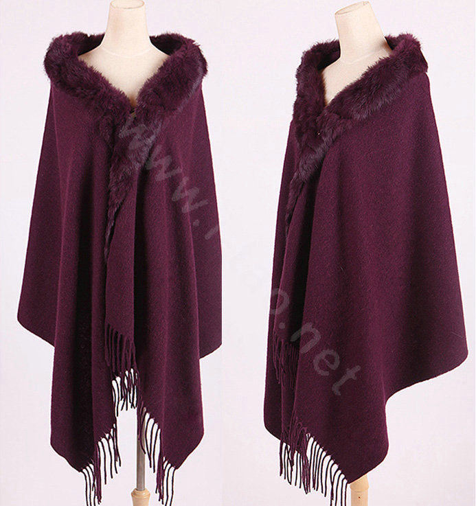 100% Wool Wraps Rabbit Fur Scarf Shawls Female Winter Warm Pashmina - Purple