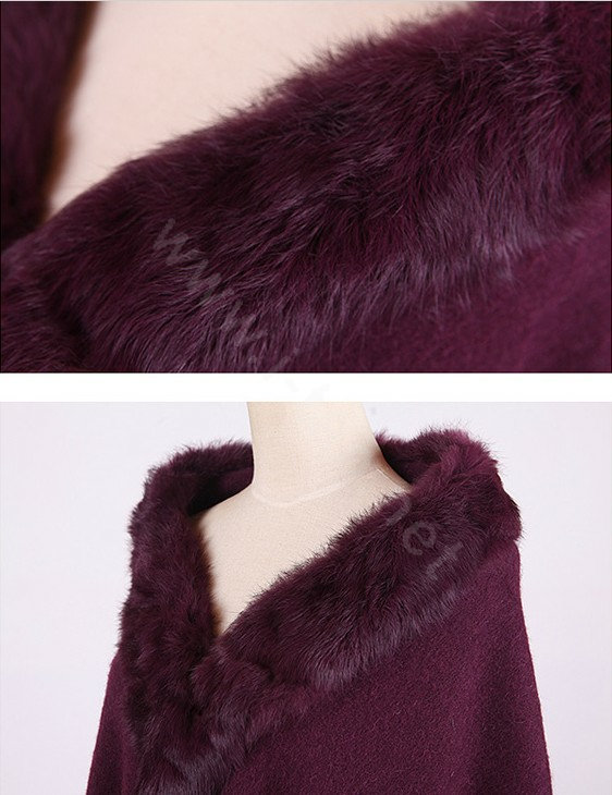 100% Wool Wraps Rabbit Fur Scarf Shawls Female Winter Warm Pashmina - Purple