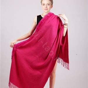 100% Wool Wraps Rabbit Fur Scarf Shawls Female Winter Warm Pashmina - Rose