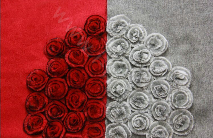 100% Wool Wraps Rabbit Fur Scarf Shawls Flowers Female Winter Warm Pashmina - Grey