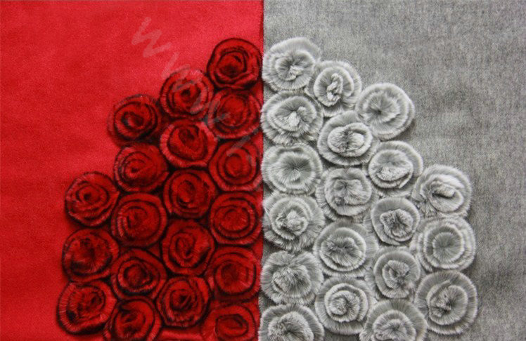 100% Wool Wraps Rabbit Fur Scarf Shawls Flowers Female Winter Warm Pashmina - Red