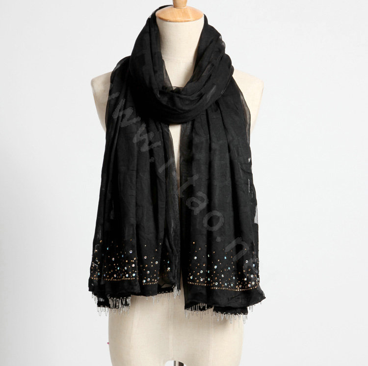 Fashion grid long scarf shawl women warm cotton silk diamond wrap scarves - Black