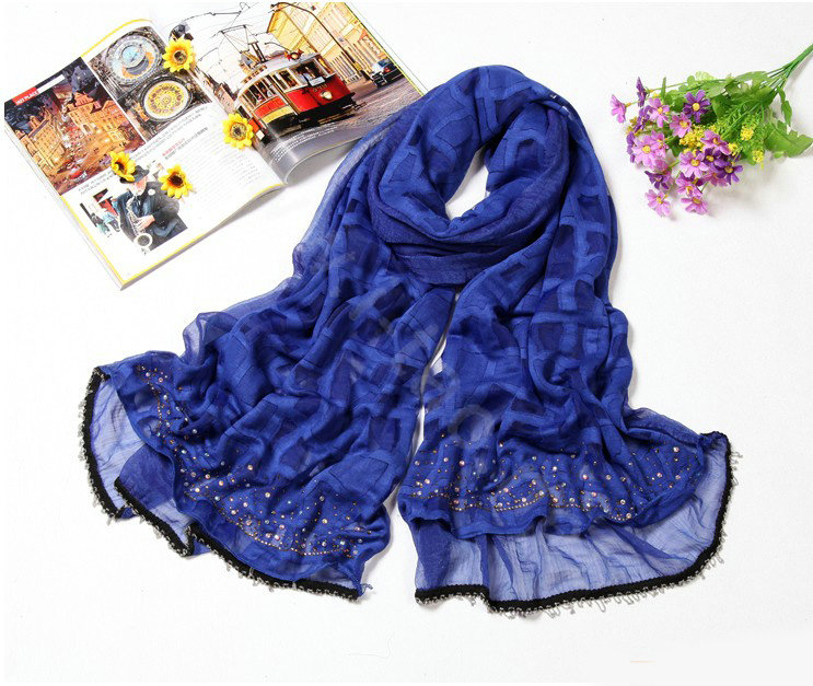 Fashion grid long scarf shawl women warm cotton silk diamond wrap scarves - Blue