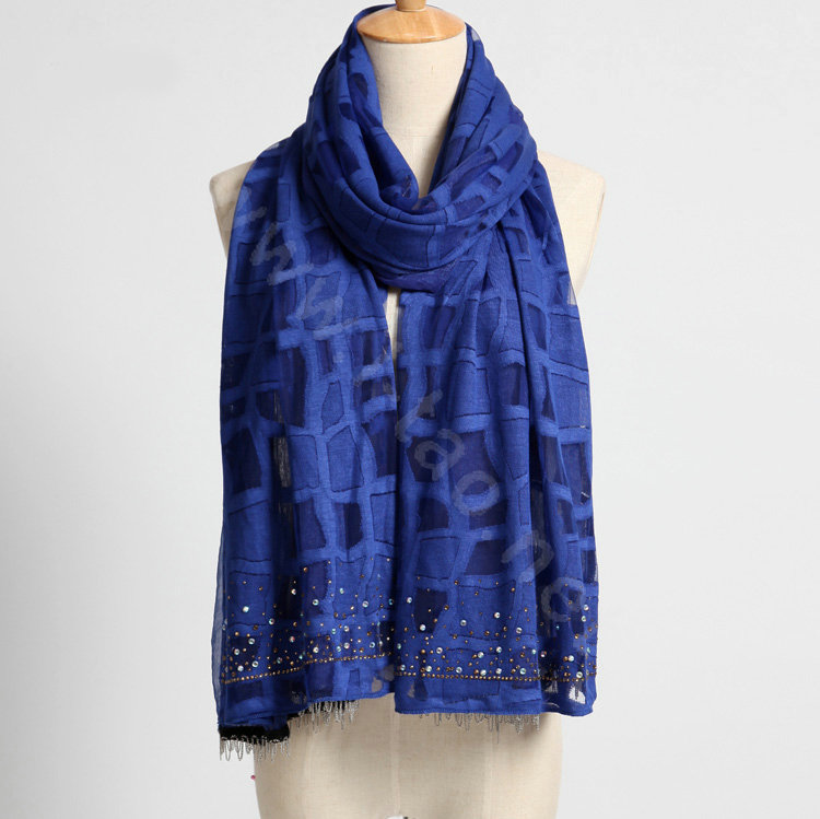 Fashion grid long scarf shawl women warm cotton silk diamond wrap scarves - Blue