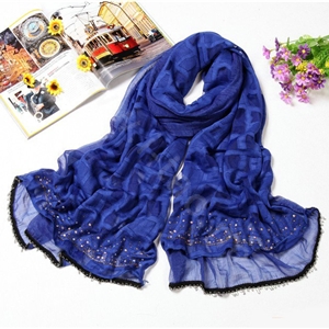 Fashion grid long scarf shawl women warm cotton silk diamond wrap scarves - Blue