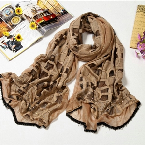 Fashion grid long scarf shawl women warm cotton silk diamond wrap scarves - Brown