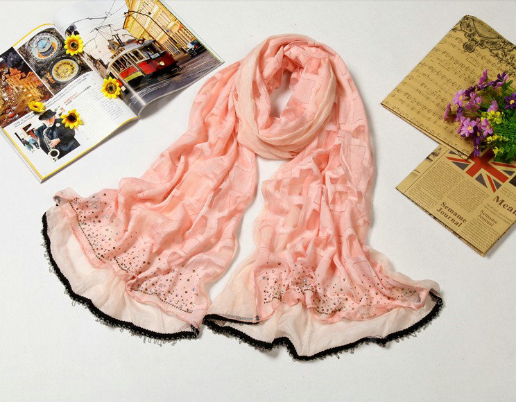 Fashion grid long scarf shawl women warm cotton silk diamond wrap scarves - Pink
