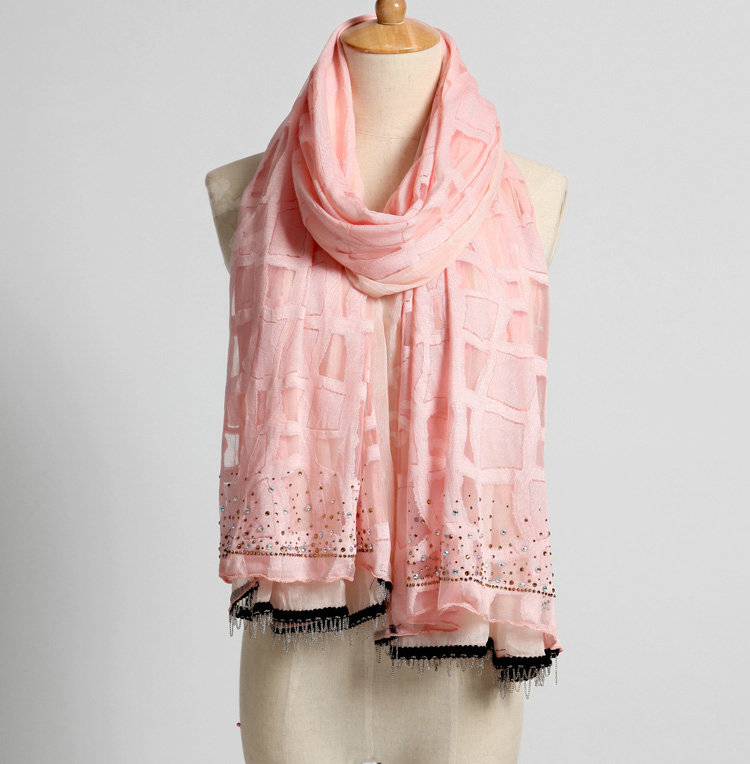 Fashion grid long scarf shawl women warm cotton silk diamond wrap scarves - Pink