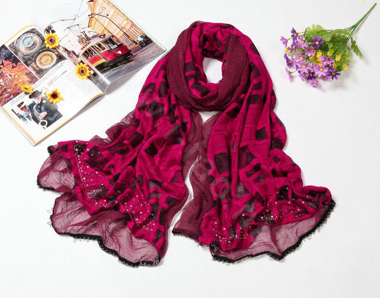 Fashion grid long scarf shawl women warm cotton silk diamond wrap scarves - Rose