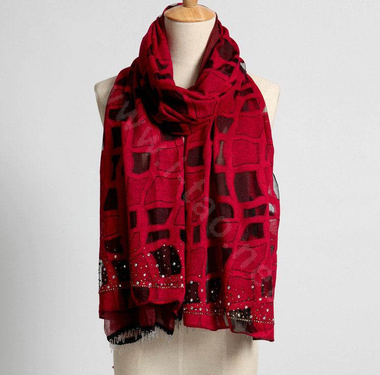 Fashion grid long scarf shawl women warm cotton silk diamond wrap scarves - Rose