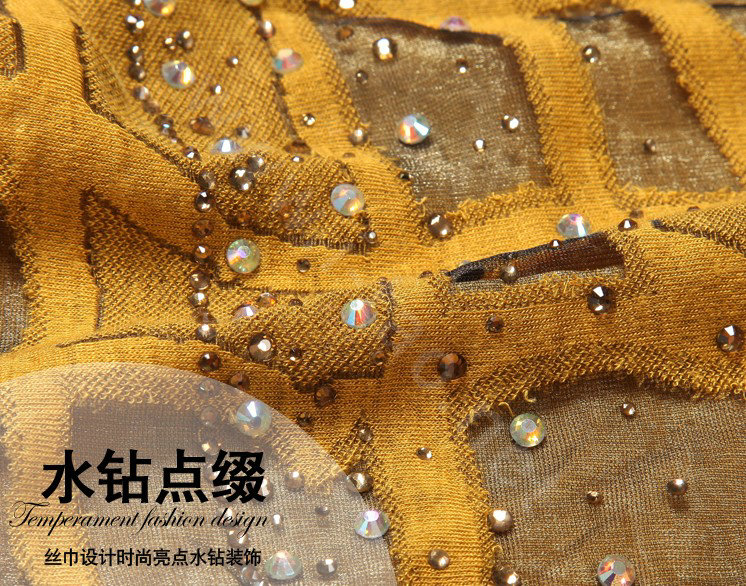 Fashion grid long scarf shawl women warm cotton silk diamond wrap scarves - Yellow