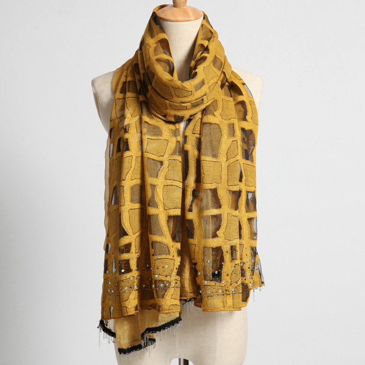 Fashion grid long scarf shawl women warm cotton silk diamond wrap scarves - Yellow