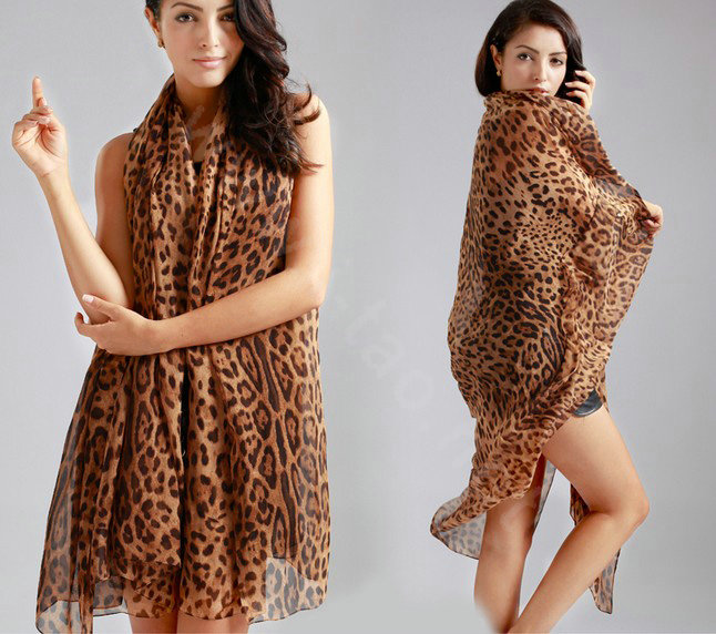 Fashion leopard long scarf shawl women warm mulberry silk wrap scarves - Coffee