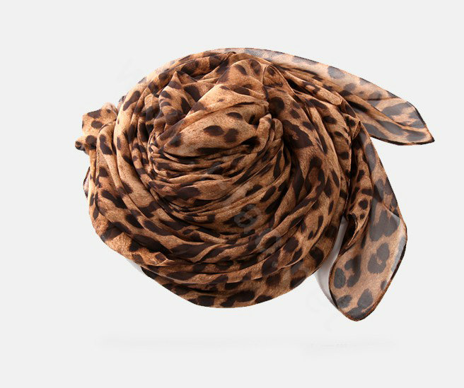 Fashion leopard long scarf shawl women warm mulberry silk wrap scarves - Coffee