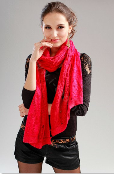 Fashion long knitted scarf shawl women warm lace woolen wrap scarves - Rose
