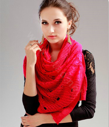 Fashion long knitted scarf shawl women warm lace woolen wrap scarves - Rose