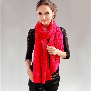 Fashion long knitted scarf shawl women warm lace woolen wrap scarves - Rose