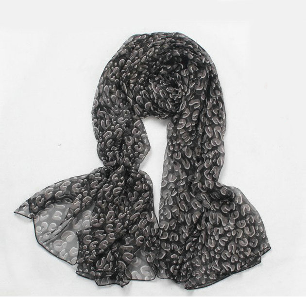 Fashion long soft animal print shawl scarf women warm silk leopard chiffon scarves - Black