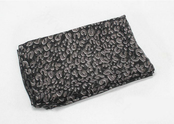 Fashion long soft animal print shawl scarf women warm silk leopard chiffon scarves - Black