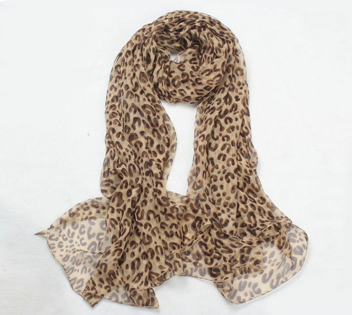 Fashion long soft animal print shawl scarf women warm silk leopard chiffon scarves - Brown