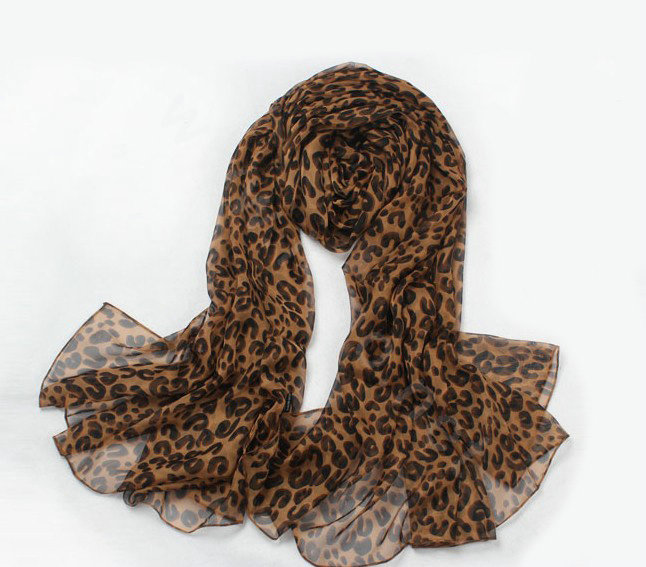 Fashion long soft animal print shawl scarf women warm silk leopard chiffon scarves - Coffee