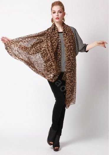 Fashion long soft animal print shawl scarf women warm silk leopard chiffon scarves - Coffee