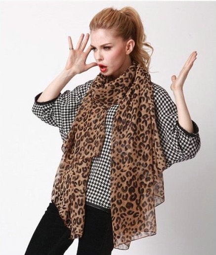 Fashion long soft animal print shawl scarf women warm silk leopard chiffon scarves - Coffee
