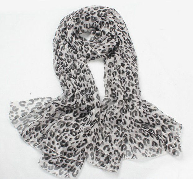 Fashion long soft animal print shawl scarf women warm silk leopard chiffon scarves - Grey