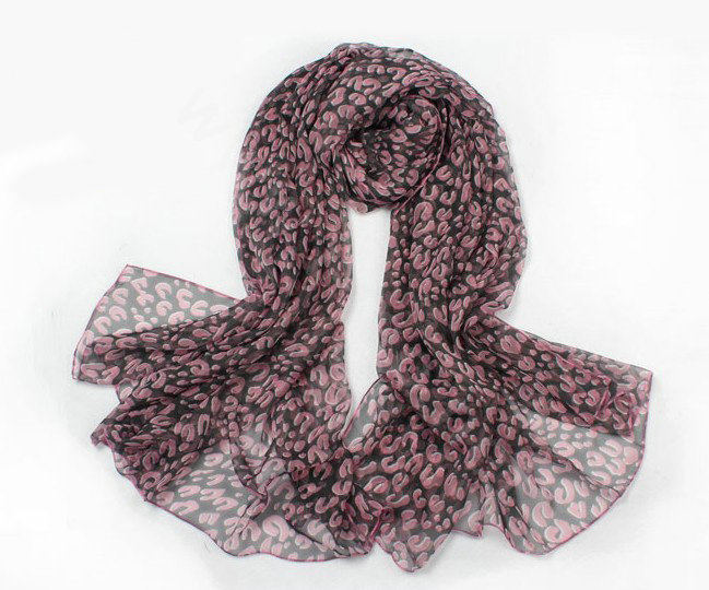 Fashion long soft animal print shawl scarf women warm silk leopard chiffon scarves - Pink