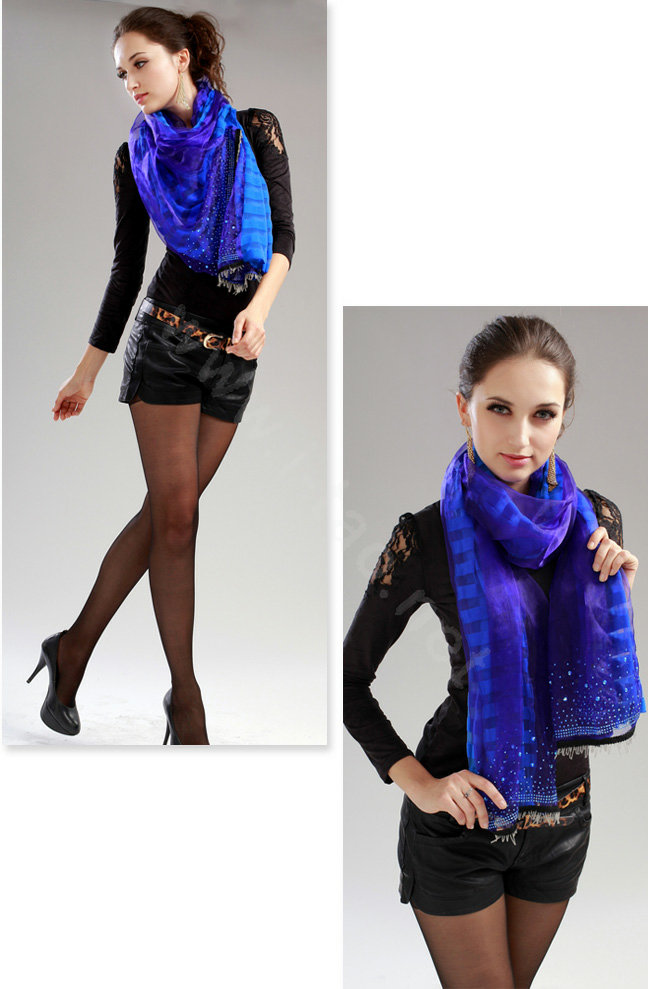 Fashion organza long scarf shawl women warm silk diamond wrap scarves - Blue