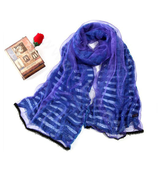 Fashion organza long scarf shawl women warm silk diamond wrap scarves - Blue
