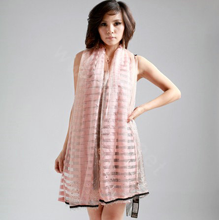 Fashion organza long scarf shawl women warm silk diamond wrap scarves - Light pink
