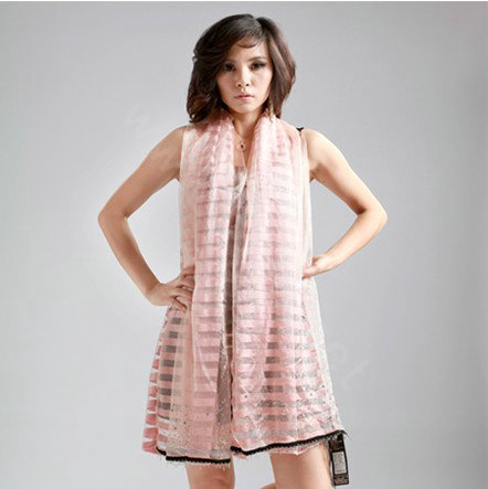 Fashion organza long scarf shawl women warm silk diamond wrap scarves - Light pink