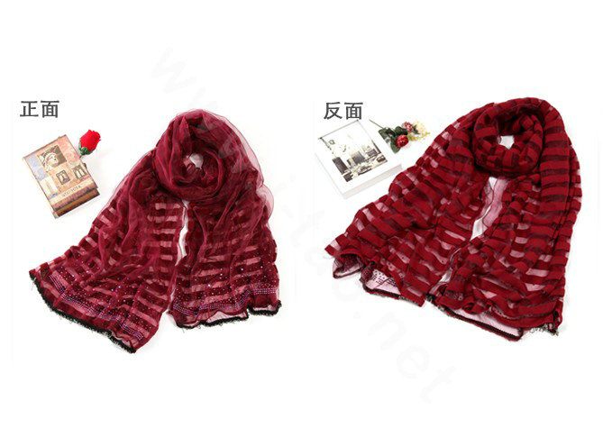 Fashion organza long scarf shawl women warm silk diamond wrap scarves - Red