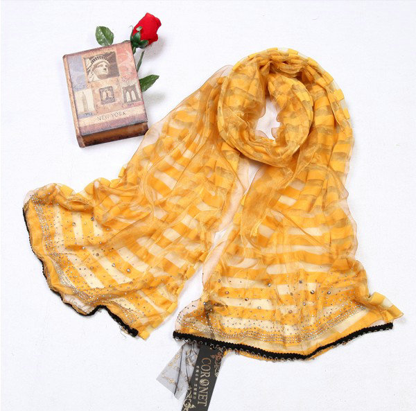 Fashion organza long scarf shawl women warm silk diamond wrap scarves - Yellow