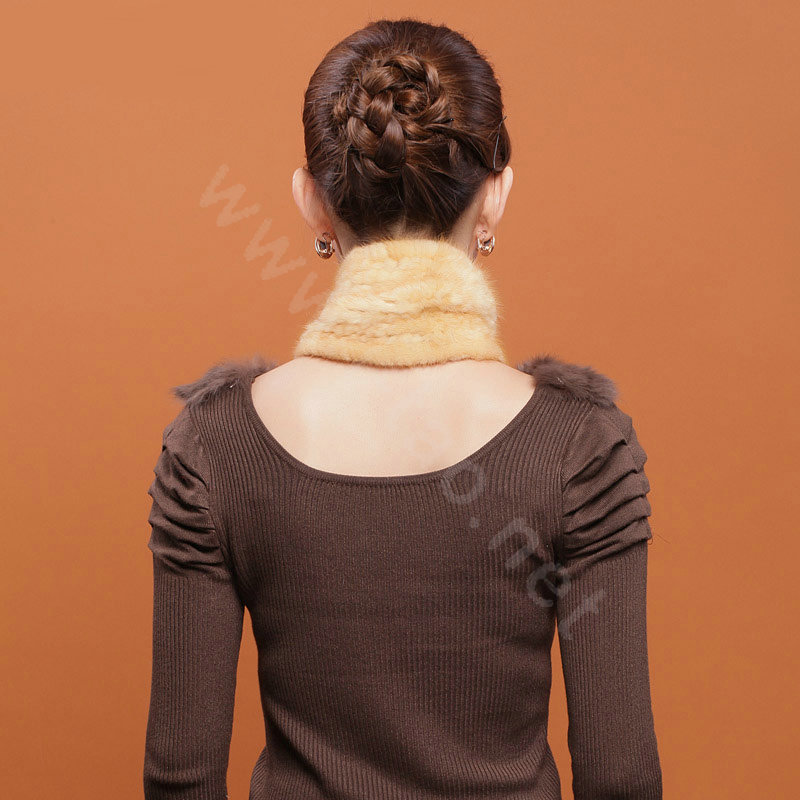 Genuine Knitted Mink fur scarf women winter warm female Tassel neck wraps - Yellow