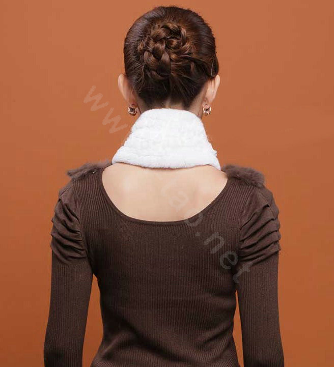 Genuine Knitted Rex rabbit fur scarf women winter warm female Gradient neck wraps - Red