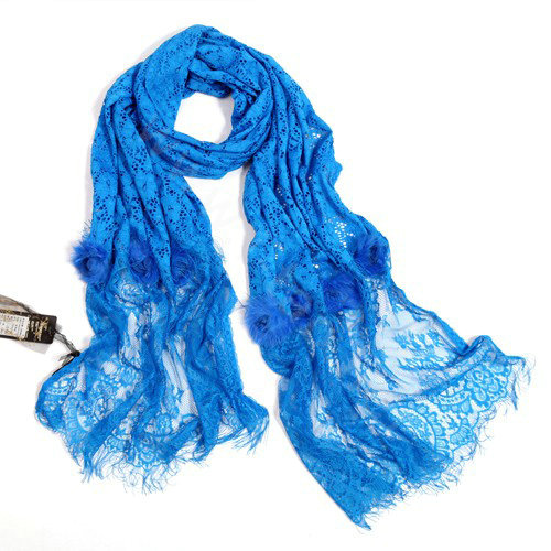 High-end Fashion long flower scarf shawl women warm lace mink wrap scarves - Blue