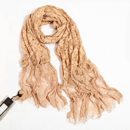High-end Fashion long flower scarf shawl women warm lace mink wrap scarves - Khaki