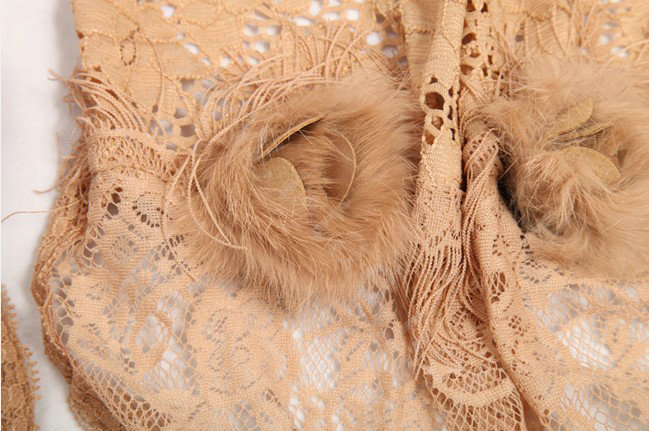 High-end Fashion long flower scarf shawl women warm lace mink wrap scarves - Khaki