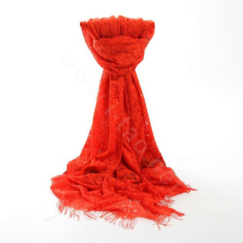 High-end Fashion long flower scarf shawl women warm lace mink wrap scarves - Orange
