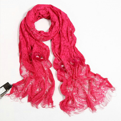 High-end Fashion long flower scarf shawl women warm lace mink wrap scarves - Rose