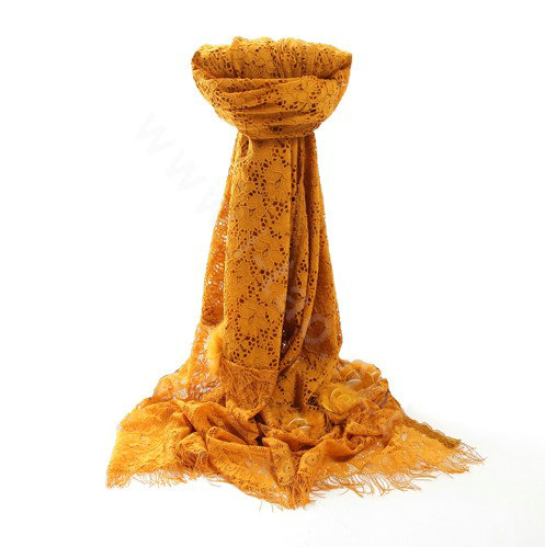 High-end Fashion long flower scarf shawl women warm lace mink wrap scarves - Yellow
