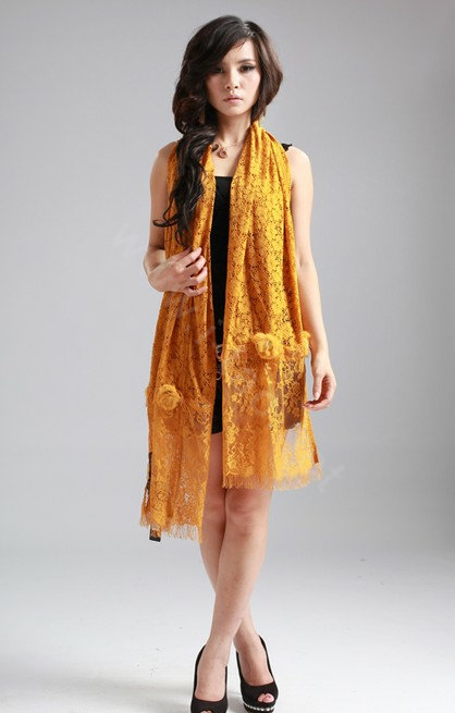 High-end Fashion long flower scarf shawl women warm lace mink wrap scarves - Yellow